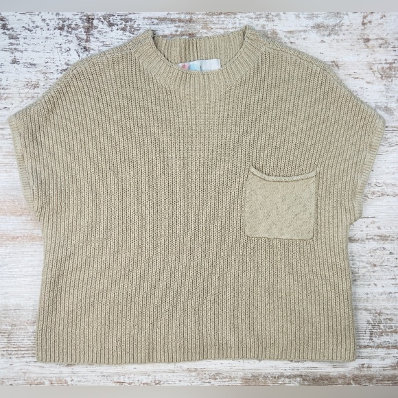 Free People Beach Freya Sweater Sleeveless Oatmeal Beige Large EUC 100% Cotton - Picture 5 of 9